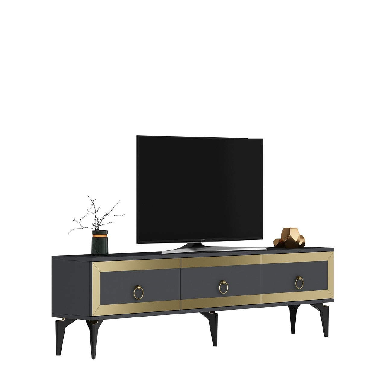 Comodă TV Ponny, Diverse culori - Antracit - Auriu | SKU: 475OLV2718 | Comodă TV Ponny, varianta Antracit - Auriu, produs pentru amenajarea locuinței, disponibil online în România la CasaMob