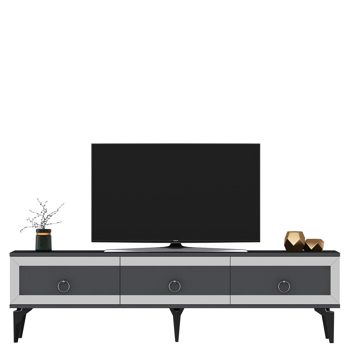 Comodă TV Ponny, Diverse culori - Antracit - Argintiu | SKU: 475OLV2719 | Comodă TV Ponny, varianta Antracit - Argintiu, produs pentru amenajarea locuinței, disponibil online în România la CasaMob