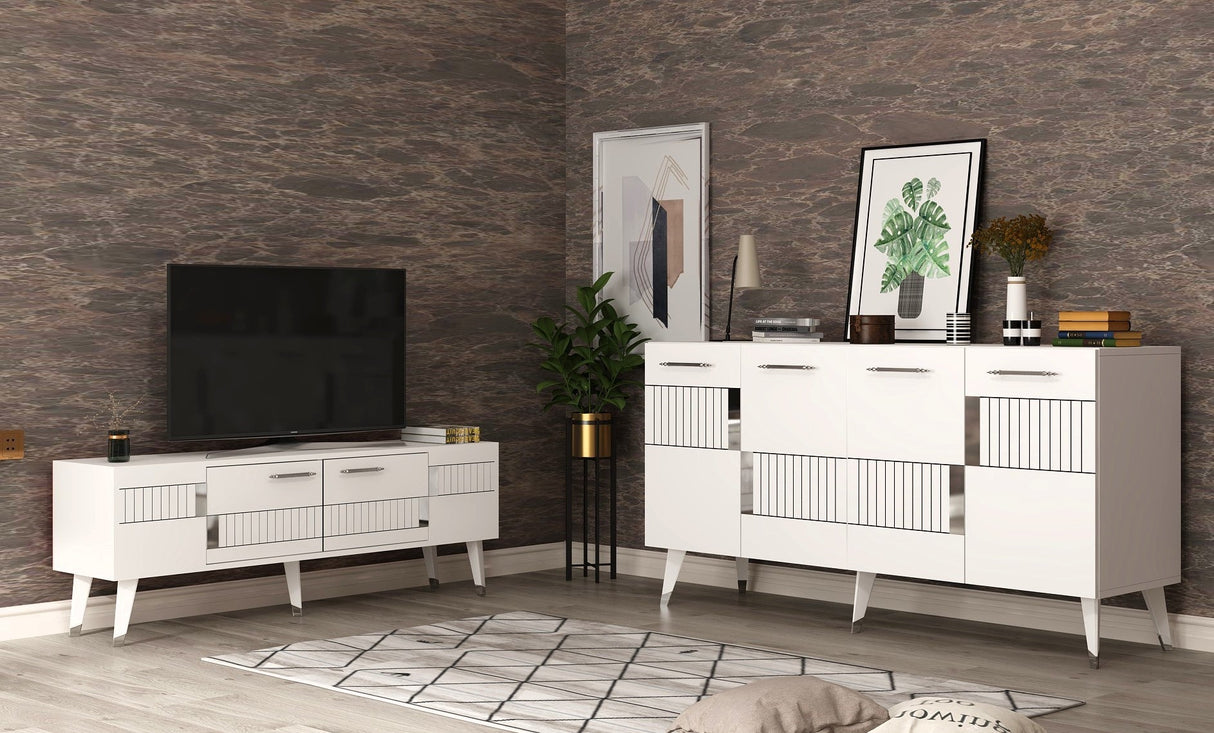 Set mobilă pentru sufragerie Moda, Diverse culori - Alb - Argintiu | SKU: 475OLV2792 | Set mobilă pentru sufragerie Moda, varianta Alb - Argintiu, produs pentru amenajarea locuinței, disponibil online în România la CasaMob