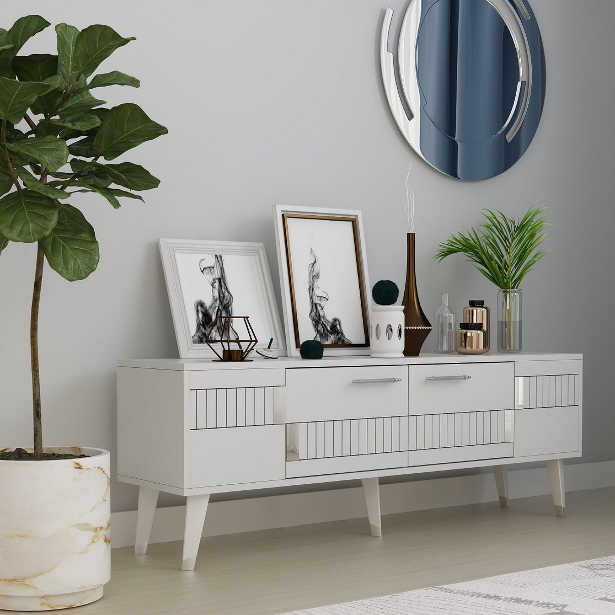 Set mobilă pentru sufragerie Moda, Diverse culori - Alb - Argintiu | SKU: 475OLV2792 | Set mobilă pentru sufragerie Moda, varianta Alb - Argintiu, produs pentru amenajarea locuinței, disponibil online în România la CasaMob