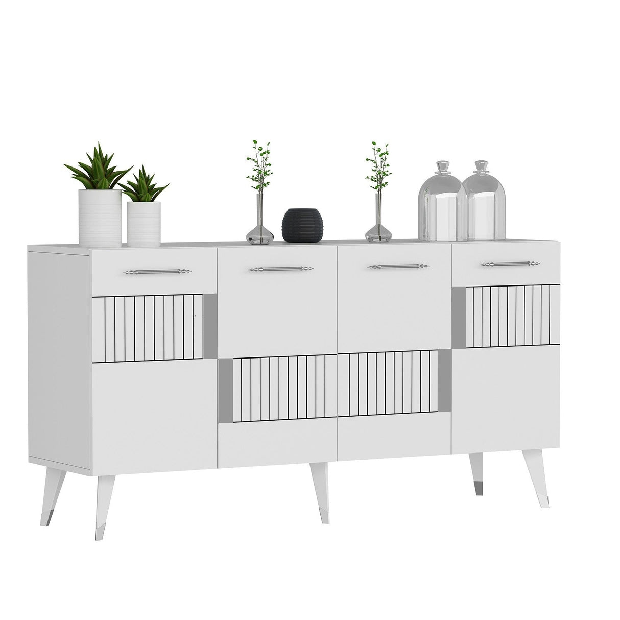 Set mobilă pentru sufragerie Moda, Diverse culori - Alb - Argintiu | SKU: 475OLV2792 | Set mobilă pentru sufragerie Moda, varianta Alb - Argintiu, produs pentru amenajarea locuinței, disponibil online în România la CasaMob