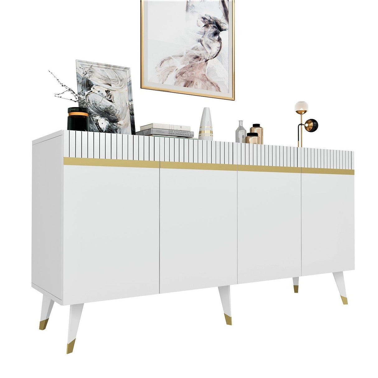 Set mobilă pentru sufragerie Defne, Diverse culori - Alb - Auriu | SKU: 475OLV2799 | Set mobilă pentru sufragerie Defne, varianta Alb - Auriu, produs pentru amenajarea locuinței, disponibil online în România la CasaMob
