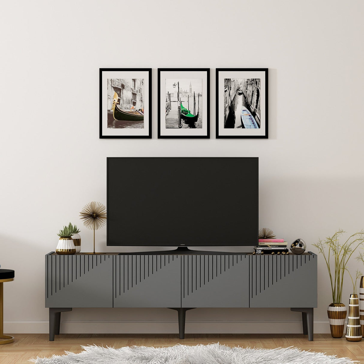 Set mobilă pentru sufragerie Draw, Diverse culori - Antracit - Nuc | SKU: 475OLV2801 | Set mobilă pentru sufragerie Draw, varianta Antracit - Nuc, produs pentru amenajarea locuinței, disponibil online în România la CasaMob
