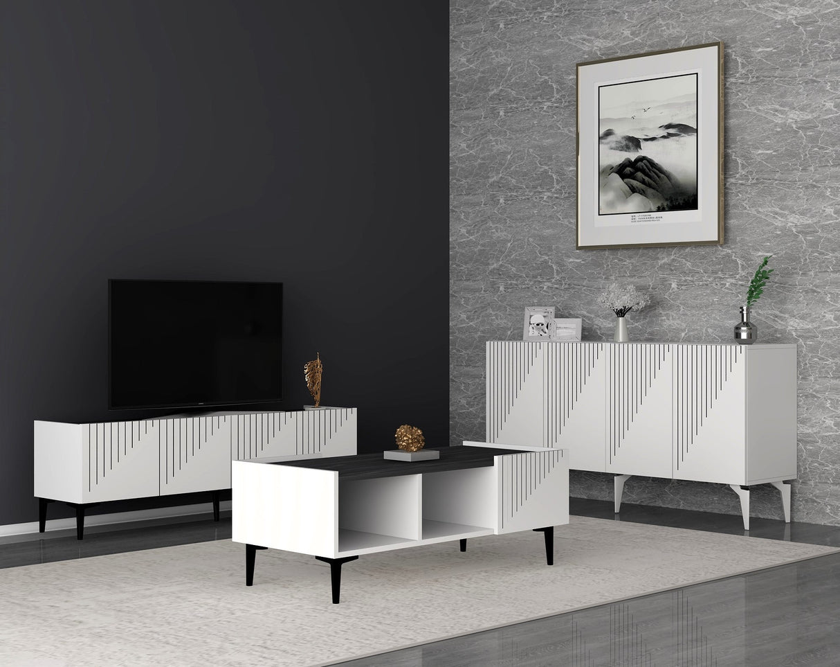 Set mobilă pentru sufragerie Draw, Diverse culori - Alb - Negru | SKU: 475OLV2802 | Set mobilă pentru sufragerie Draw, varianta Alb - Negru, produs pentru amenajarea locuinței, disponibil online în România la CasaMob