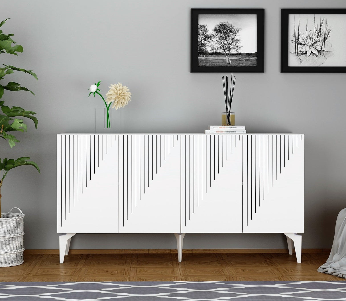 Set mobilă pentru sufragerie Draw, Diverse culori - Alb - Negru | SKU: 475OLV2802 | Set mobilă pentru sufragerie Draw, varianta Alb - Negru, produs pentru amenajarea locuinței, disponibil online în România la CasaMob