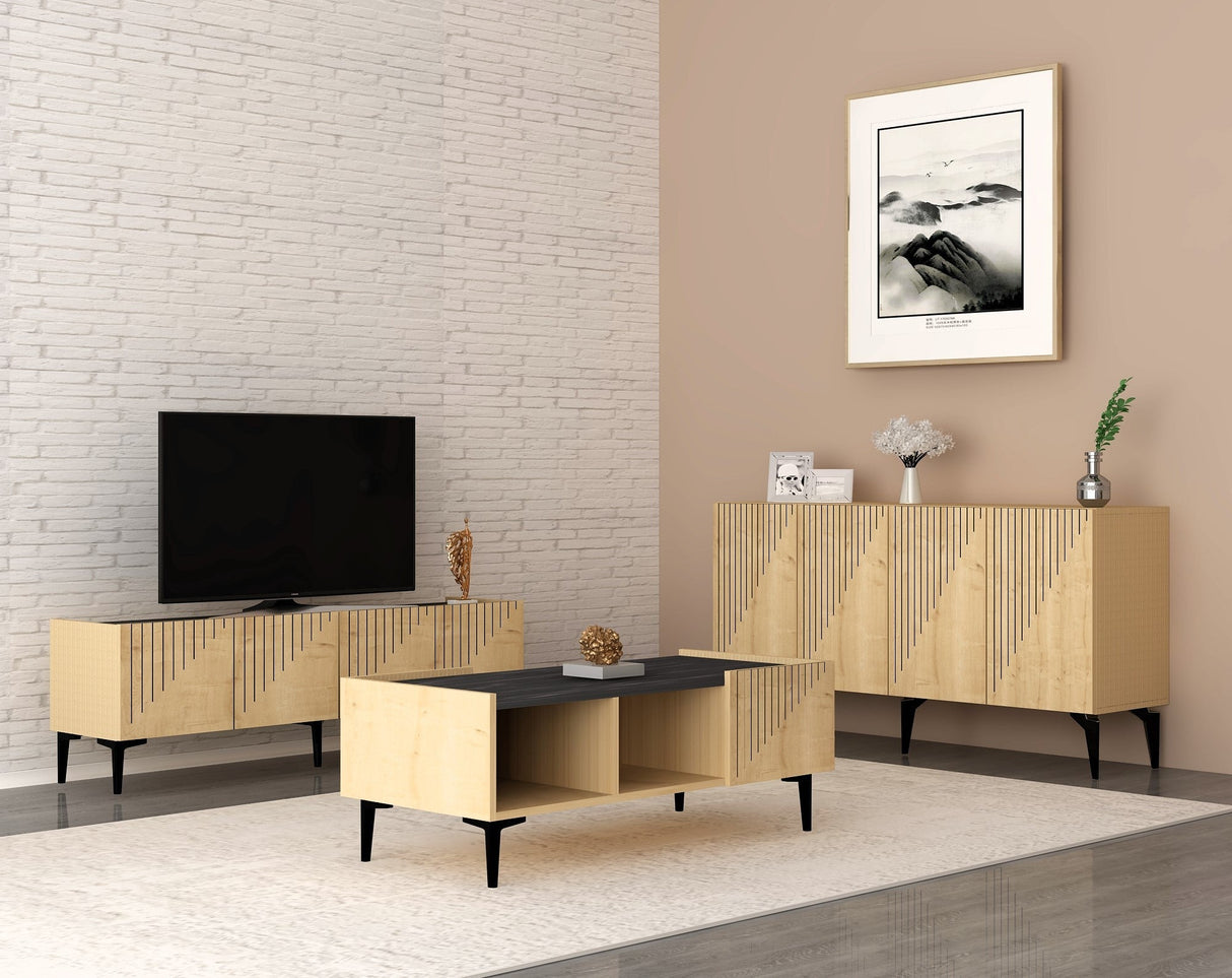Set mobilă pentru sufragerie Draw, Diverse culori - Stejar safir - Negru | SKU: 475OLV2803 | Set mobilă pentru sufragerie Draw, varianta Stejar safir - Negru, produs pentru amenajarea locuinței, disponibil online în România la CasaMob
