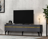Comodă TV Defne, Diverse culori, 180x30x45 cm - Antracit - Auriu | SKU: 475OLV2901 | Comodă TV Defne, 180x30x45 cm, varianta Antracit - Auriu, produs pentru amenajarea locuinței, disponibil online în România la CasaMob