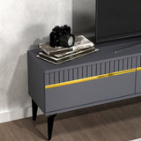 Comodă TV Defne, Diverse culori, 180x30x45 cm - Antracit - Auriu | SKU: 475OLV2901 | Comodă TV Defne, 180x30x45 cm, varianta Antracit - Auriu, produs pentru amenajarea locuinței, disponibil online în România la CasaMob
