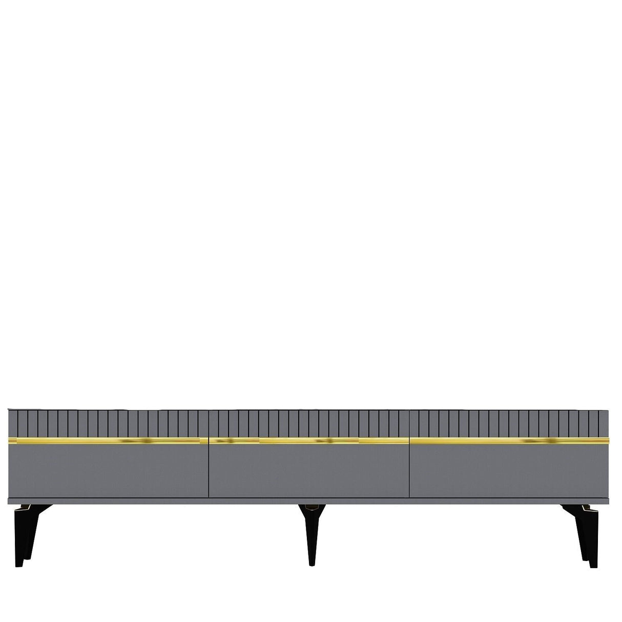 Comodă TV Defne, Diverse culori, 180x30x45 cm - Antracit - Auriu | SKU: 475OLV2901 | Comodă TV Defne, 180x30x45 cm, varianta Antracit - Auriu, produs pentru amenajarea locuinței, disponibil online în România la CasaMob