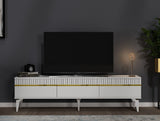 Comodă TV Defne, Diverse culori, 180x30x45 cm - Alb - Auriu | SKU: 475OLV2903 | Comodă TV Defne, 180x30x45 cm, varianta Alb - Auriu, produs pentru amenajarea locuinței, disponibil online în România la CasaMob
