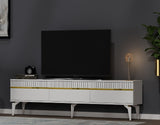 Comodă TV Defne, Diverse culori, 180x30x45 cm - Alb - Auriu | SKU: 475OLV2903 | Comodă TV Defne, 180x30x45 cm, varianta Alb - Auriu, produs pentru amenajarea locuinței, disponibil online în România la CasaMob