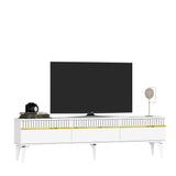 Comodă TV Defne, Diverse culori, 180x30x45 cm - Alb - Auriu | SKU: 475OLV2903 | Comodă TV Defne, 180x30x45 cm, varianta Alb - Auriu, produs pentru amenajarea locuinței, disponibil online în România la CasaMob