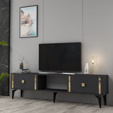 Comodă TV Doruk, Diverse culori, 150x30x45 cm - Antracit - Auriu | SKU: 475OLV2931 | Comodă TV Doruk, 150x30x45 cm, varianta Antracit - Auriu, produs pentru amenajarea locuinței, disponibil online în România la CasaMob