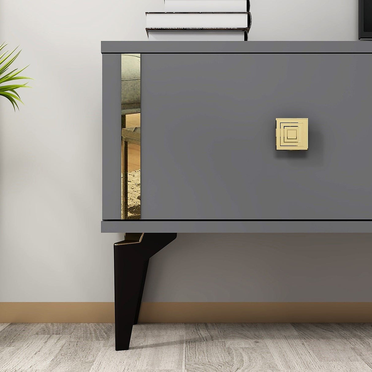 Comodă TV Doruk, Diverse culori, 150x30x45 cm - Antracit - Auriu | SKU: 475OLV2931 | Comodă TV Doruk, 150x30x45 cm, varianta Antracit - Auriu, produs pentru amenajarea locuinței, disponibil online în România la CasaMob