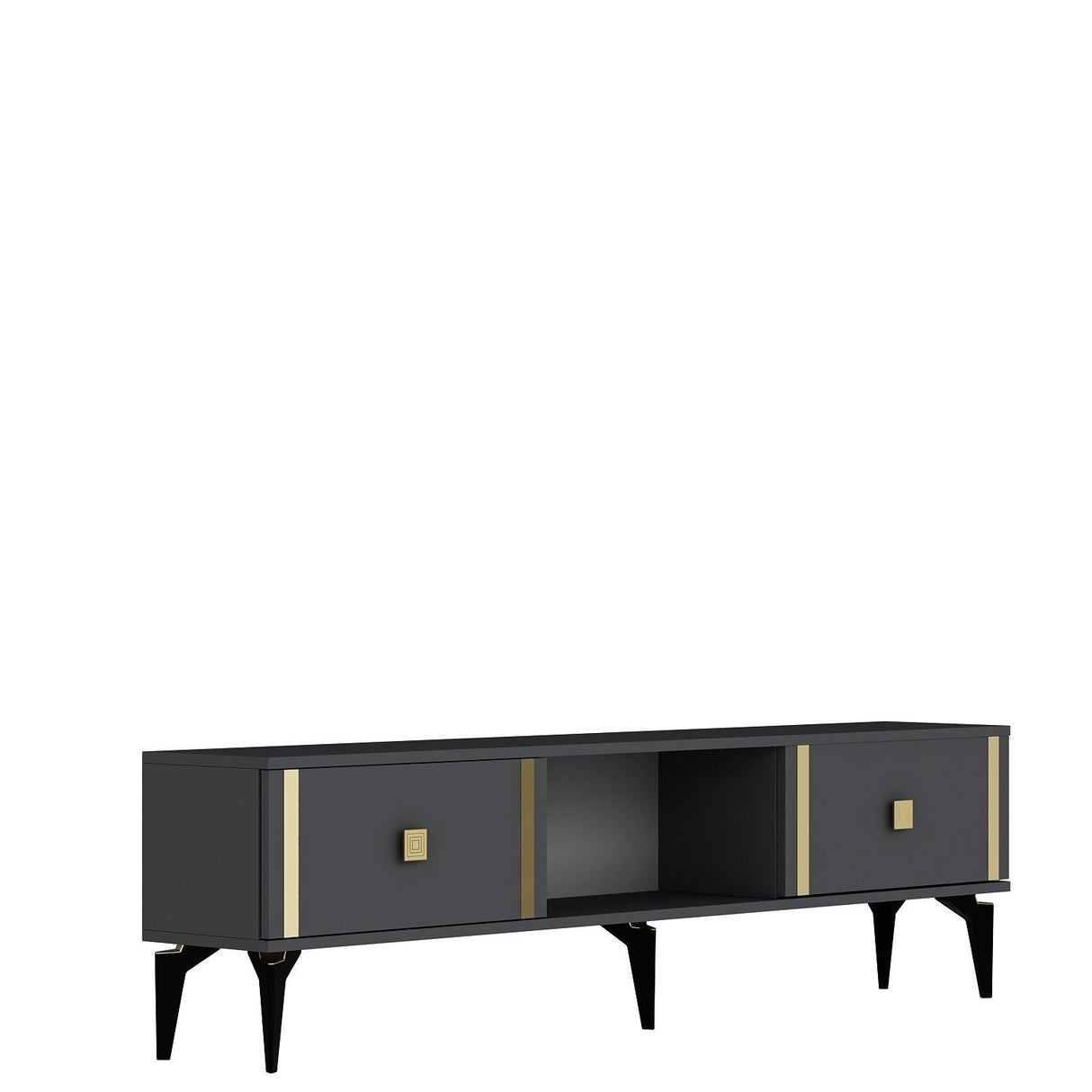 Comodă TV Doruk, Diverse culori, 150x30x45 cm - Antracit - Auriu | SKU: 475OLV2931 | Comodă TV Doruk, 150x30x45 cm, varianta Antracit - Auriu, produs pentru amenajarea locuinței, disponibil online în România la CasaMob