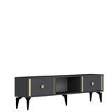 Comodă TV Doruk, Diverse culori, 150x30x45 cm - Antracit - Auriu | SKU: 475OLV2931 | Comodă TV Doruk, 150x30x45 cm, varianta Antracit - Auriu, produs pentru amenajarea locuinței, disponibil online în România la CasaMob