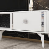 Comodă TV Doruk, Diverse culori, 150x30x45 cm - Alb - Argintiu | SKU: 475OLV2932 | Comodă TV Doruk, 150x30x45 cm, varianta Alb - Argintiu, produs pentru amenajarea locuinței, disponibil online în România la CasaMob
