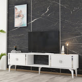 Comodă TV Doruk, Diverse culori, 150x30x45 cm - Alb - Argintiu | SKU: 475OLV2932 | Comodă TV Doruk, 150x30x45 cm, varianta Alb - Argintiu, produs pentru amenajarea locuinței, disponibil online în România la CasaMob