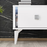 Comodă TV Doruk, Diverse culori, 150x30x45 cm - Alb - Argintiu | SKU: 475OLV2932 | Comodă TV Doruk, 150x30x45 cm, varianta Alb - Argintiu, produs pentru amenajarea locuinței, disponibil online în România la CasaMob