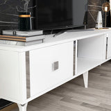 Comodă TV Doruk, Diverse culori, 150x30x45 cm - Alb - Argintiu | SKU: 475OLV2932 | Comodă TV Doruk, 150x30x45 cm, varianta Alb - Argintiu, produs pentru amenajarea locuinței, disponibil online în România la CasaMob