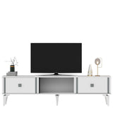 Comodă TV Doruk, Diverse culori, 150x30x45 cm - Alb - Argintiu | SKU: 475OLV2932 | Comodă TV Doruk, 150x30x45 cm, varianta Alb - Argintiu, produs pentru amenajarea locuinței, disponibil online în România la CasaMob