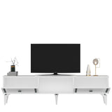 Comodă TV Doruk, Diverse culori, 150x30x45 cm - Alb - Argintiu | SKU: 475OLV2932 | Comodă TV Doruk, 150x30x45 cm, varianta Alb - Argintiu, produs pentru amenajarea locuinței, disponibil online în România la CasaMob