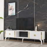 Comodă TV Doruk, Diverse culori, 150x30x45 cm - Alb - Auriu | SKU: 475OLV2933 | Comodă TV Doruk, 150x30x45 cm, varianta Alb - Auriu, produs pentru amenajarea locuinței, disponibil online în România la CasaMob