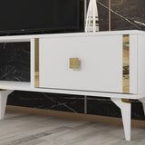 Comodă TV Doruk, Diverse culori, 150x30x45 cm - Alb - Auriu | SKU: 475OLV2933 | Comodă TV Doruk, 150x30x45 cm, varianta Alb - Auriu, produs pentru amenajarea locuinței, disponibil online în România la CasaMob