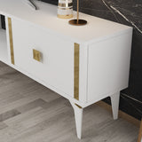 Comodă TV Doruk, Diverse culori, 150x30x45 cm - Alb - Auriu | SKU: 475OLV2933 | Comodă TV Doruk, 150x30x45 cm, varianta Alb - Auriu, produs pentru amenajarea locuinței, disponibil online în România la CasaMob