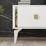 Comodă TV Doruk, Diverse culori, 150x30x45 cm - Alb - Auriu | SKU: 475OLV2933 | Comodă TV Doruk, 150x30x45 cm, varianta Alb - Auriu, produs pentru amenajarea locuinței, disponibil online în România la CasaMob