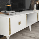 Comodă TV Doruk, Diverse culori, 150x30x45 cm - Alb - Auriu | SKU: 475OLV2933 | Comodă TV Doruk, 150x30x45 cm, varianta Alb - Auriu, produs pentru amenajarea locuinței, disponibil online în România la CasaMob