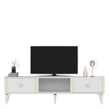 Comodă TV Doruk, Diverse culori, 150x30x45 cm - Alb - Auriu | SKU: 475OLV2933 | Comodă TV Doruk, 150x30x45 cm, varianta Alb - Auriu, produs pentru amenajarea locuinței, disponibil online în România la CasaMob
