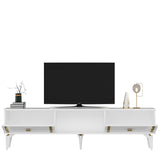 Comodă TV Doruk, Diverse culori, 150x30x45 cm - Alb - Auriu | SKU: 475OLV2933 | Comodă TV Doruk, 150x30x45 cm, varianta Alb - Auriu, produs pentru amenajarea locuinței, disponibil online în România la CasaMob