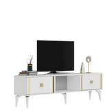 Comodă TV Doruk, Diverse culori, 150x30x45 cm - Alb - Auriu | SKU: 475OLV2933 | Comodă TV Doruk, 150x30x45 cm, varianta Alb - Auriu, produs pentru amenajarea locuinței, disponibil online în România la CasaMob