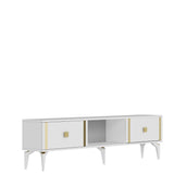 Comodă TV Doruk, Diverse culori, 150x30x45 cm - Alb - Auriu | SKU: 475OLV2933 | Comodă TV Doruk, 150x30x45 cm, varianta Alb - Auriu, produs pentru amenajarea locuinței, disponibil online în România la CasaMob