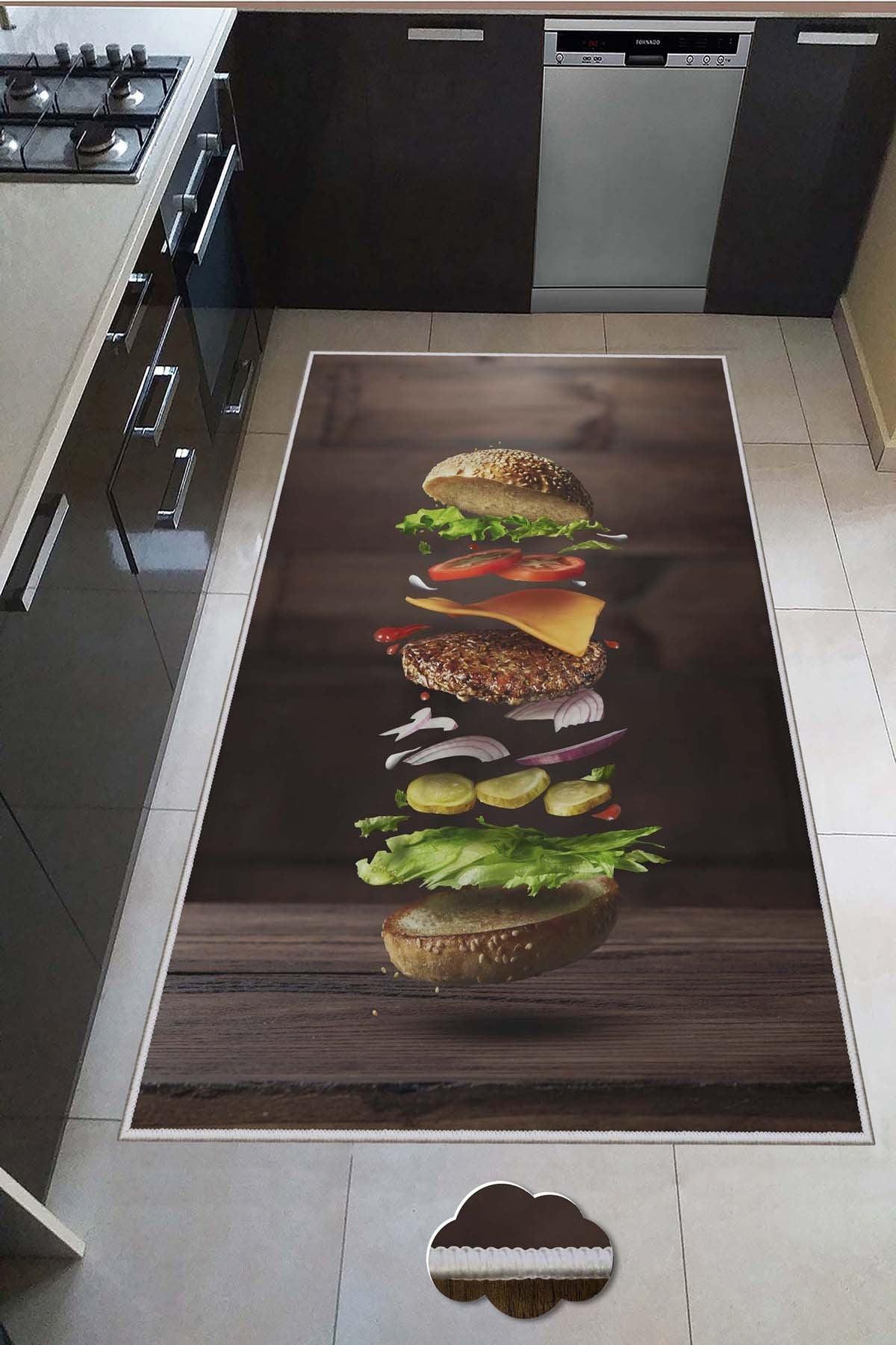 Covor de Bucatarie Hamburger Lavabil, Antiderepant, Multicolor, 80x150 cm, SKU 476HFT1130