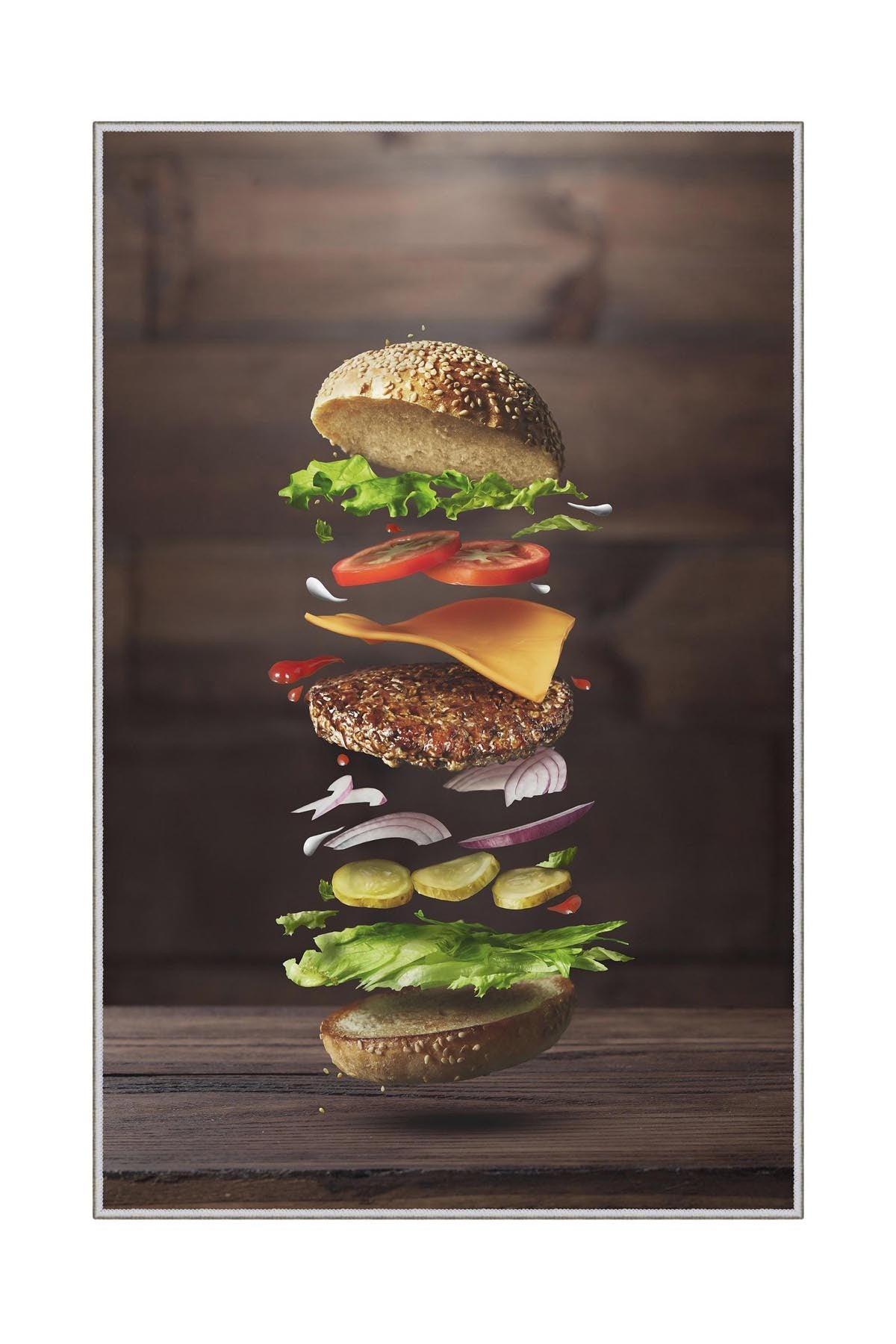Covor de Bucatarie Hamburger Lavabil, Antiderepant, Multicolor, 80x150 cm