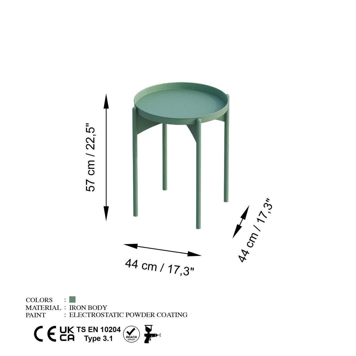 Măsuță de cafea Shb-002-E, Verde, 44x44x57 cm