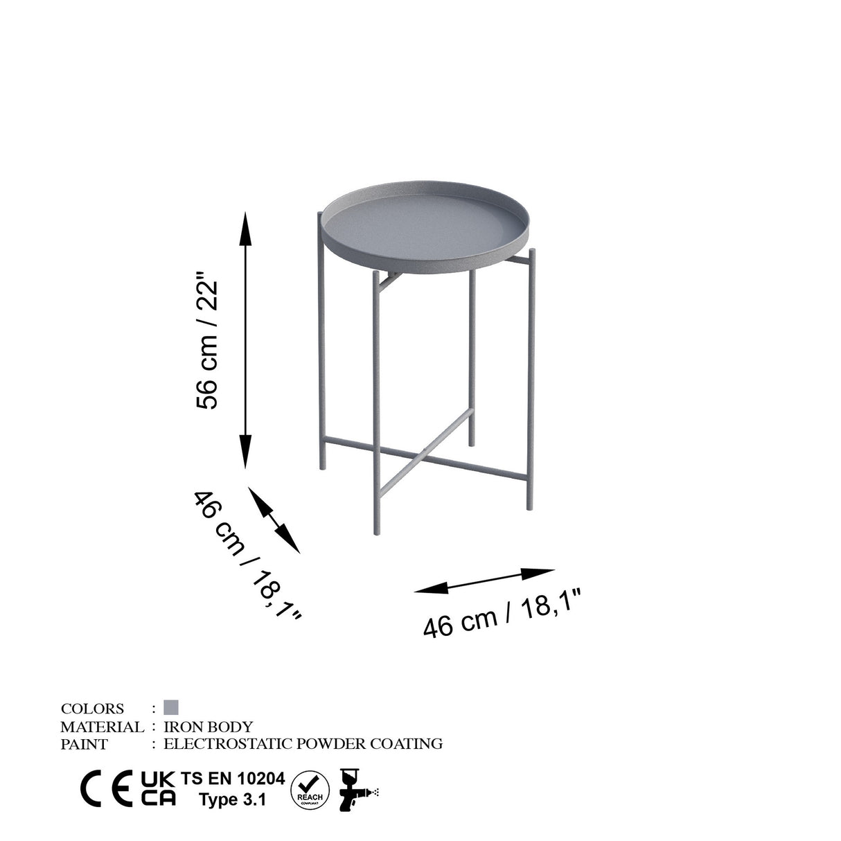 Măsuță de cafea Shb-007-C, Gri, 46x46x56 cm