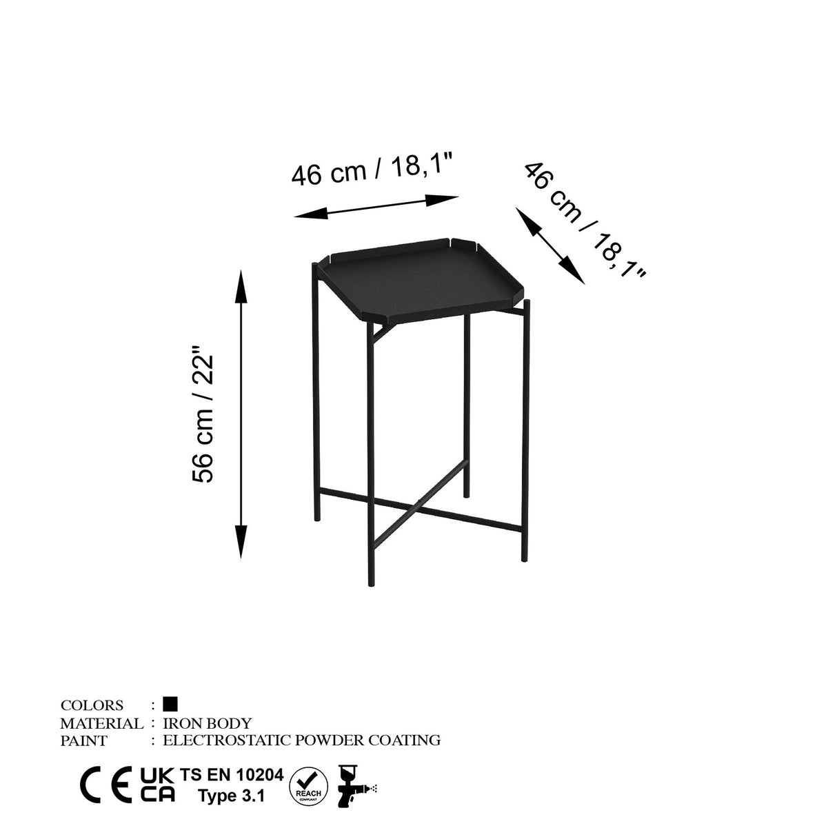 Măsuță de cafea Shb-008, Negru, 46x46x56 cm