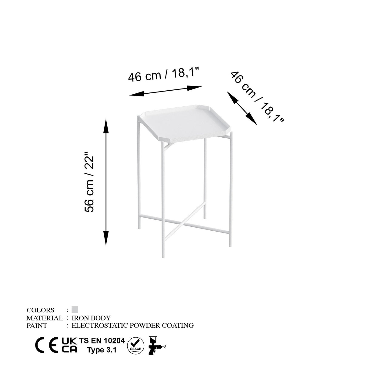 Măsuță de cafea Shb-008-B, Alb, 46x46x56 cm