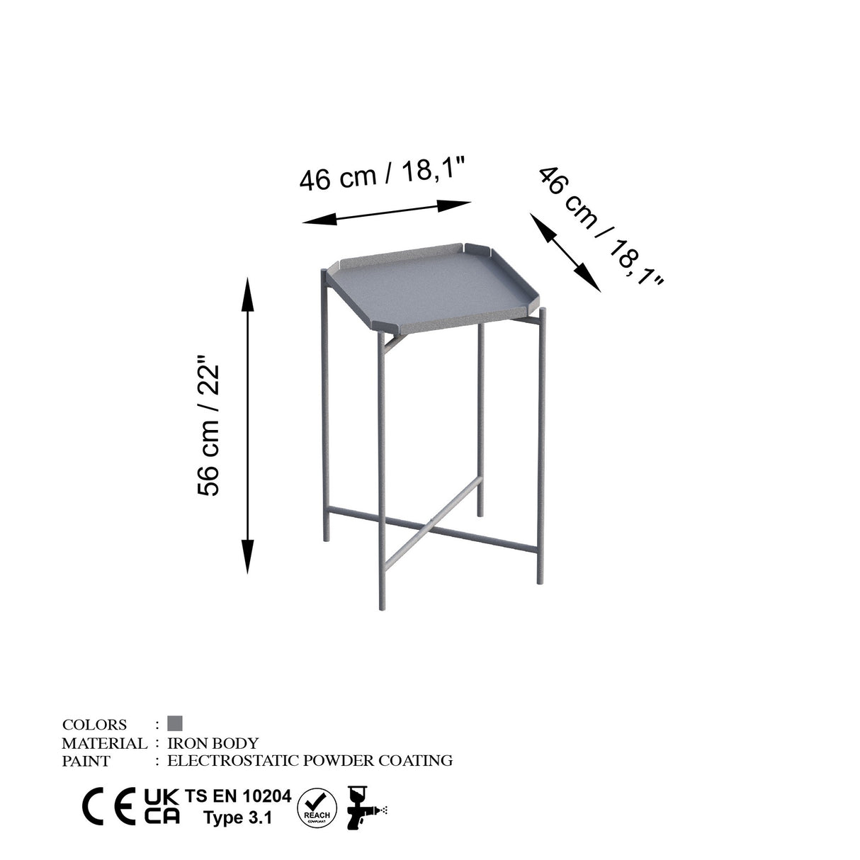 Măsuță de cafea Shb-008-C, Gri, 46x46x56 cm