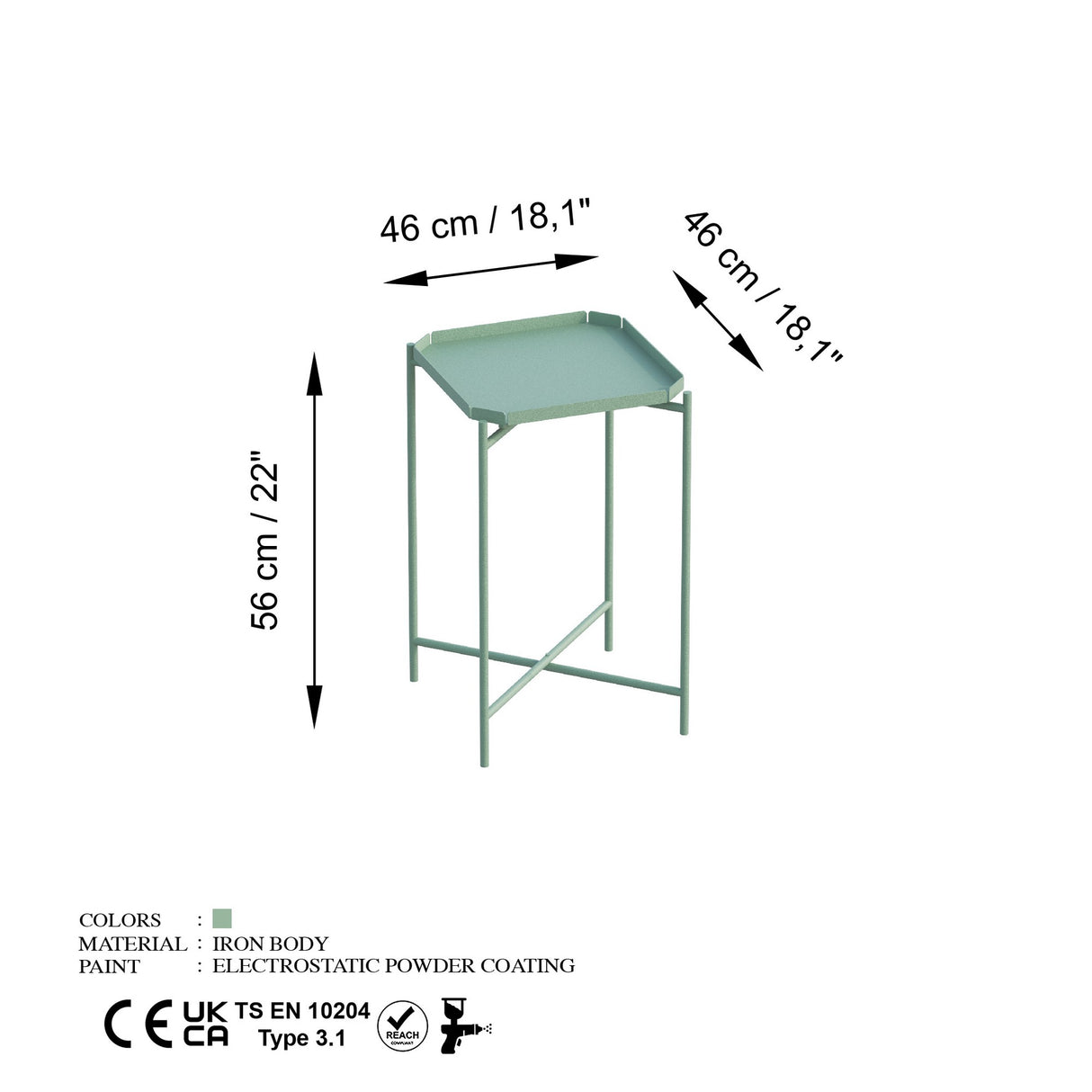 Măsuță de cafea Shb-008-D, Verde, 46x46x56 cm