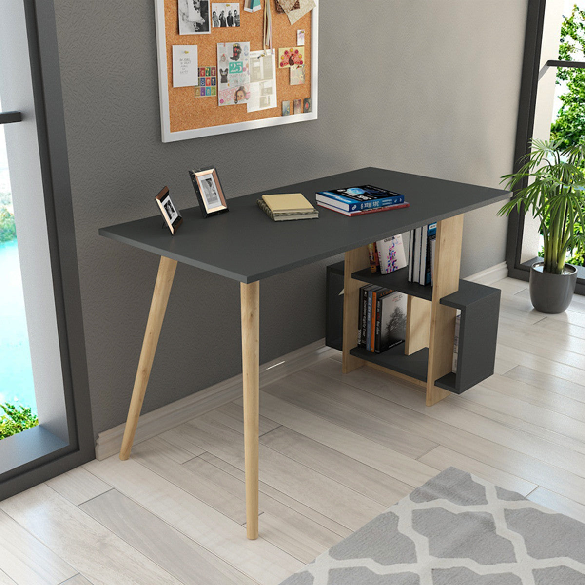 Birou Lagomood Side, Diverse culori, 120x60x73 cm - Antracit - Stejar | SKU: 492LGM1118 | Birou Lagomood Side, 120x60x73 cm, varianta Antracit - Stejar, produs pentru amenajarea locuinței, disponibil online în România la CasaMob