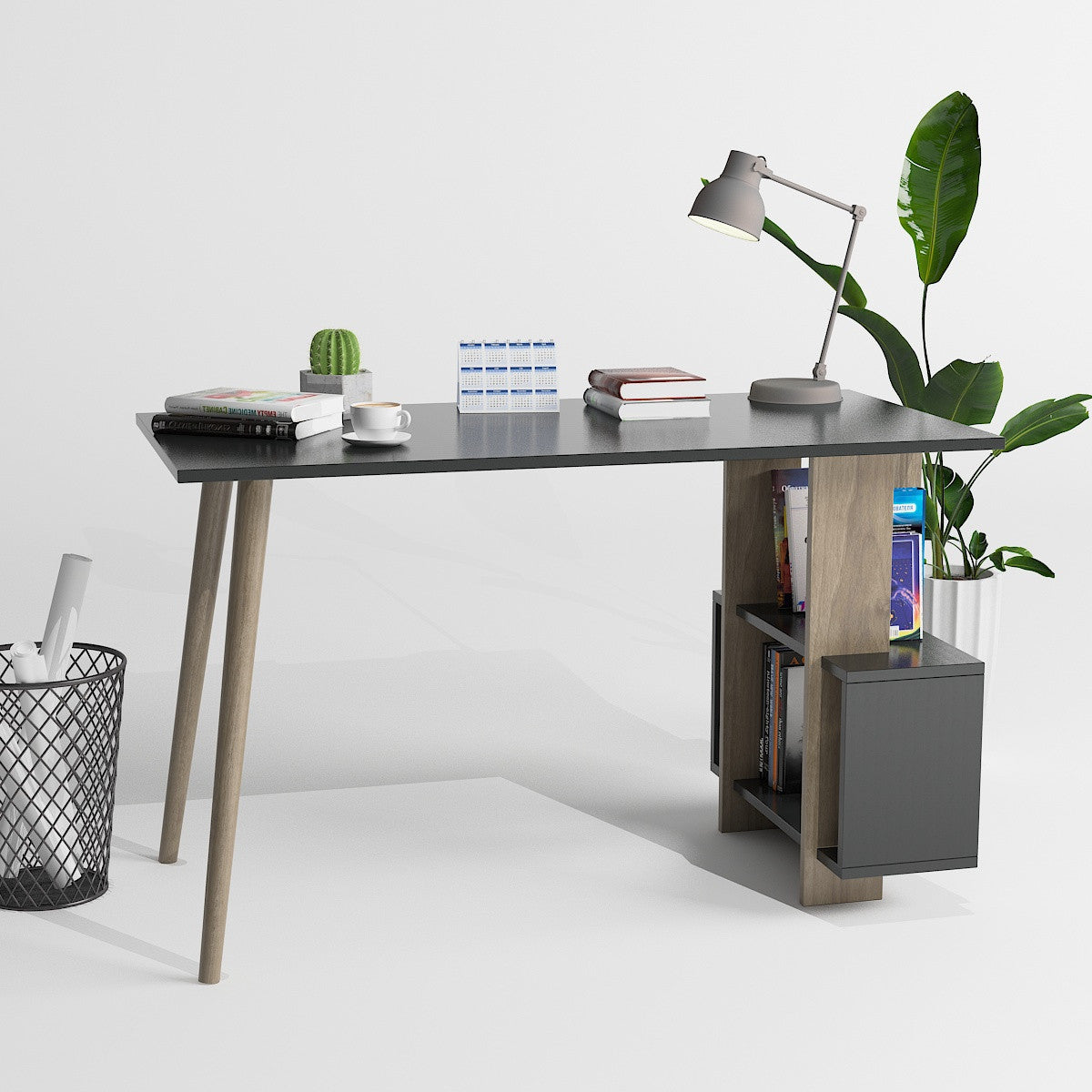Birou Lagomood Side, Diverse culori, 120x60x73 cm - Antracit - Nuc | SKU: 492LGM1119 | Birou Lagomood Side, 120x60x73 cm, varianta Antracit - Nuc, produs pentru amenajarea locuinței, disponibil online în România la CasaMob