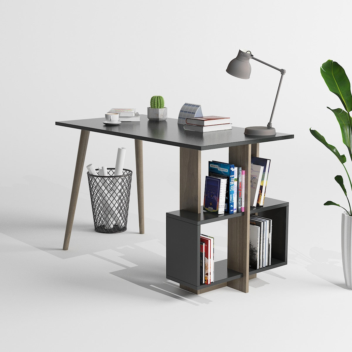 Birou Lagomood Side, Diverse culori, 120x60x73 cm - Antracit - Nuc | SKU: 492LGM1119 | Birou Lagomood Side, 120x60x73 cm, varianta Antracit - Nuc, produs pentru amenajarea locuinței, disponibil online în România la CasaMob