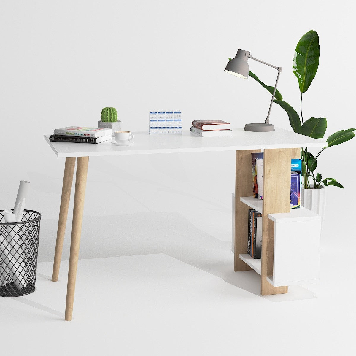 Birou Lagomood Side, Diverse culori, 120x60x73 cm - Stejar - Alb | SKU: 492LGM1120 | Birou Lagomood Side, 120x60x73 cm, varianta Stejar - Alb, produs pentru amenajarea locuinței, disponibil online în România la CasaMob