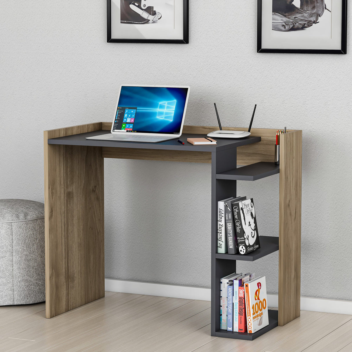 Birou Ruby, Diverse culori, 91x47x75 cm - Antracit - Nuc | SKU: 492LGM1168 | Birou Ruby, 91x47x75 cm, varianta Antracit - Nuc, produs pentru amenajarea locuinței, disponibil online în România la CasaMob
