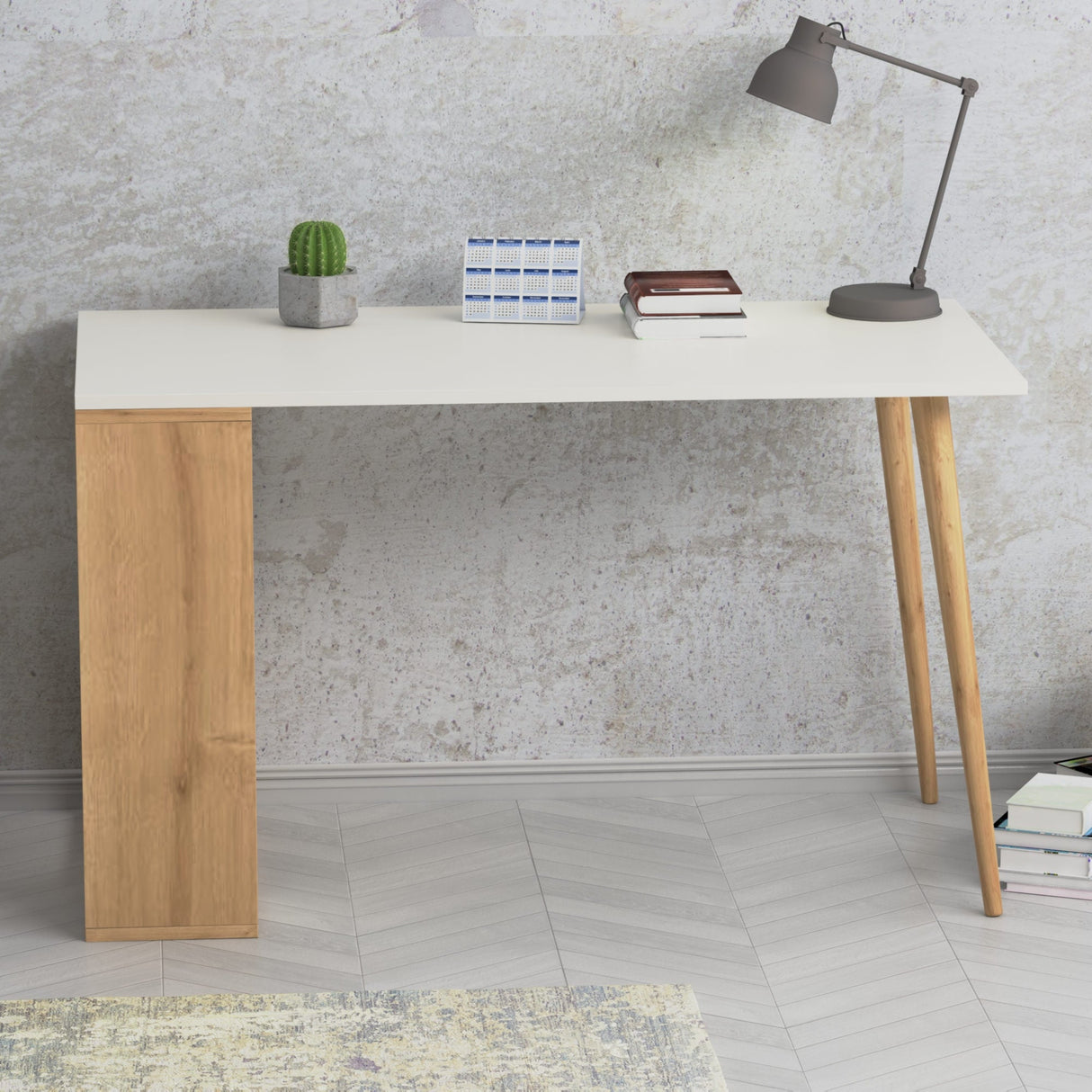 Birou Sally, Diverse culori, 120x60x73 cm - Alb - Stejar | SKU: 492LGM1170 | Birou Sally, 120x60x73 cm, varianta Alb - Stejar, produs pentru amenajarea locuinței, disponibil online în România la CasaMob