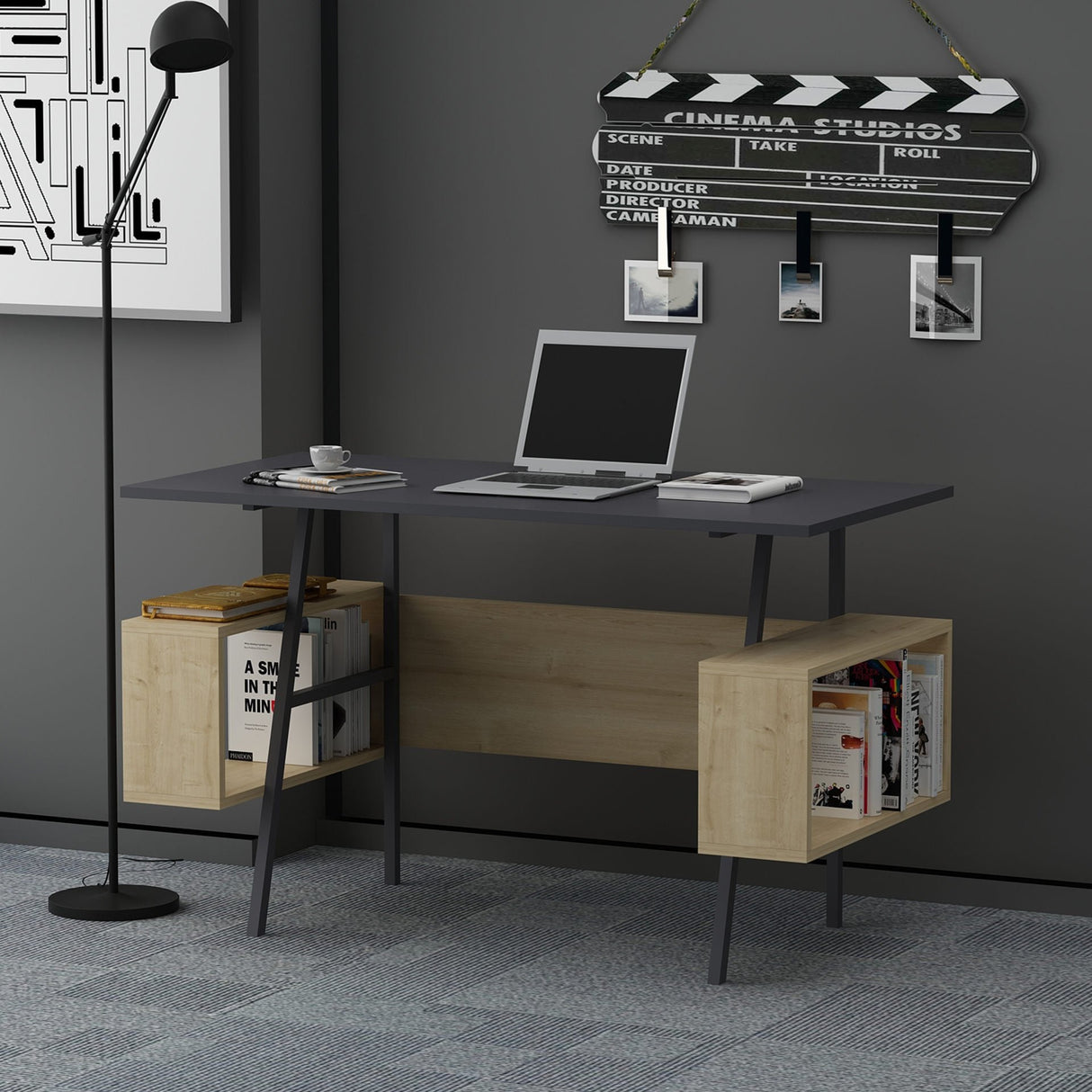 Birou Irony, Diverse culori, 120x60x74 cm - Antracit - Stejar | SKU: 492LGM1173 | Birou Irony, 120x60x74 cm, varianta Antracit - Stejar, produs pentru amenajarea locuinței, disponibil online în România la CasaMob